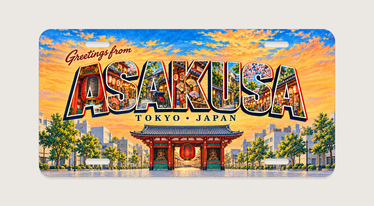 東京 浅草 ASAKUSA 文字内に地域の風景を描いたご当地プレート 完成イメージ