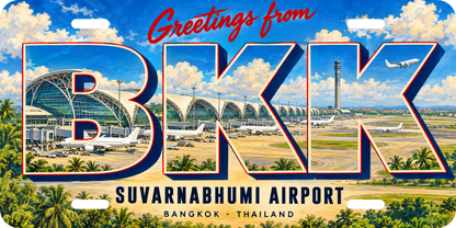 スワンナプーム空港 BKK 地域モチーフを組み合わせた架空の景観の絵葉書風ご当地プレート 完成イメージ
