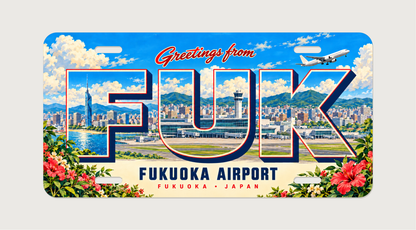 福岡空港 FUK 都市型空港と福岡の湾岸モチーフを組み合わせた絵葉書風ご当地プレート 完成イメージ