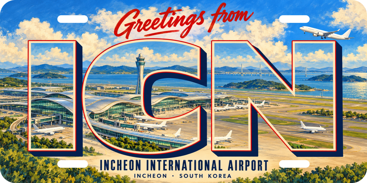 仁川国際空港 ICN 地域モチーフを組み合わせた架空の景観の絵葉書風ご当地プレート 完成イメージ