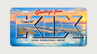関西空港 KIX 大阪湾の空港島と連絡橋を描いた絵葉書風ご当地プレート 完成イメージ