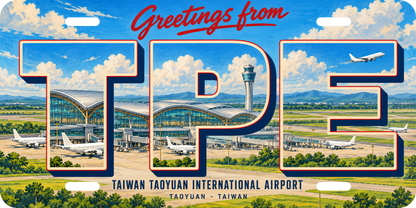台湾桃園国際空港 TPE 地域モチーフを組み合わせた架空の景観の絵葉書風ご当地プレート 完成イメージ