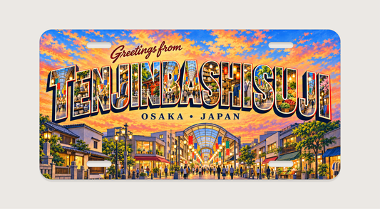 大阪 天神橋筋 TENJINBASHISUJI 文字内に地域の風景を描いたご当地プレート 完成イメージ