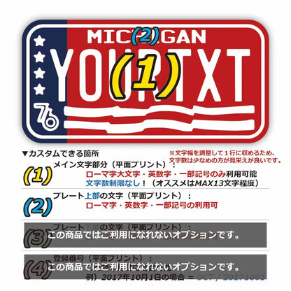 【ステッカー】ミシガン1976/オリジナルアメリカナンバープレート型・耐水・耐候・屋外OK PL8HERO