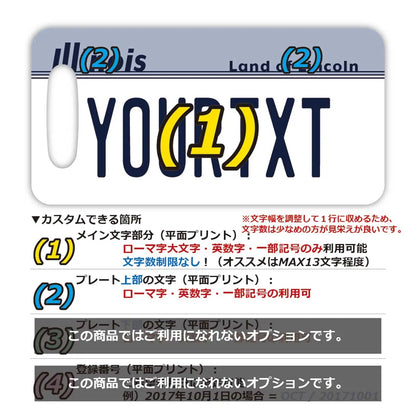 【ラゲッジタグ】イリノイ1980's/オリジナルアメリカナンバープレート型・おしゃれ ・紛失防止タグ PL8HERO