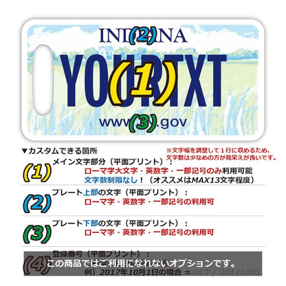 【ラゲッジタグ】インディアナ2003/オリジナルアメリカナンバープレート型・おしゃれ ・紛失防止タグ PL8HERO