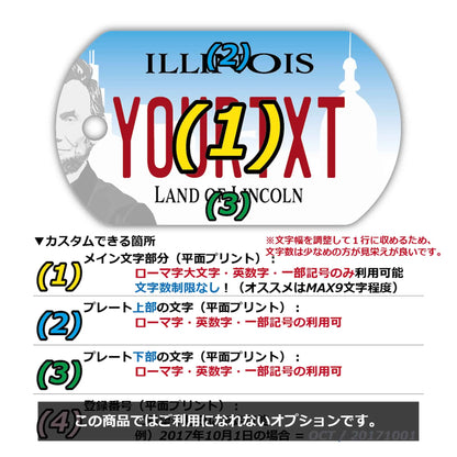 【犬用迷子札・ドッグタグ】イリノイ2017/オリジナルアメリカナンバープレート型 キーホルダー PL8HERO