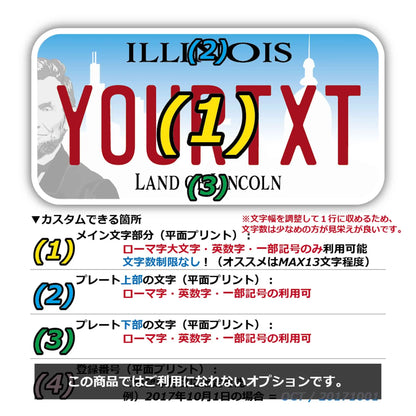 【ステッカー】イリノイ2017/オリジナルアメリカナンバープレート型・耐水・耐候・屋外OK PL8HERO