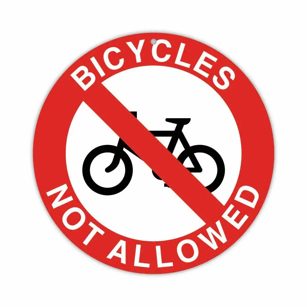 丸形看板】標識・赤・自転車進入禁止/アメリカ製オリジナル看板(直径約