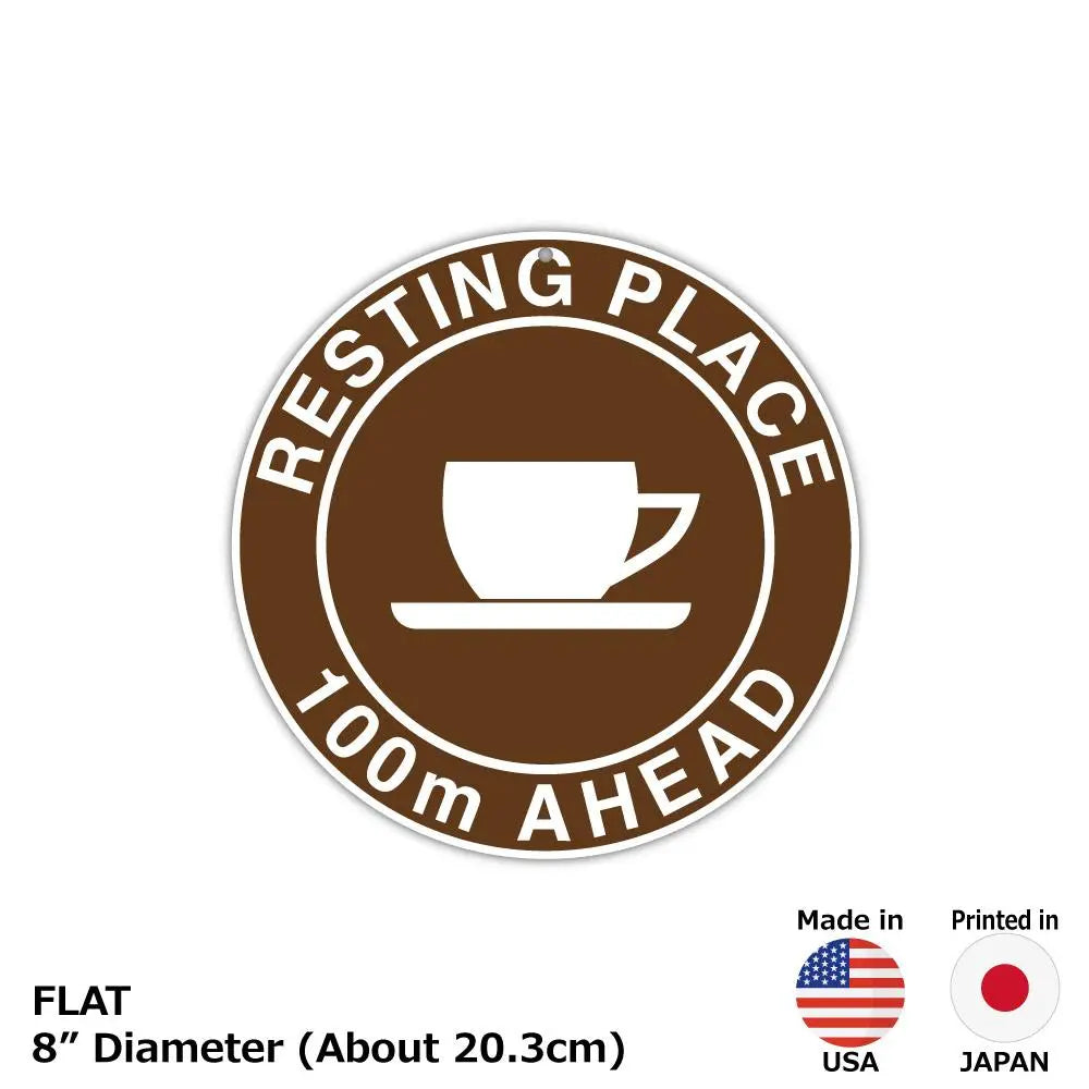 【丸形看板】標識・茶・この先休憩所/アメリカ製オリジナル看板(直径約20cm) PL8HERO