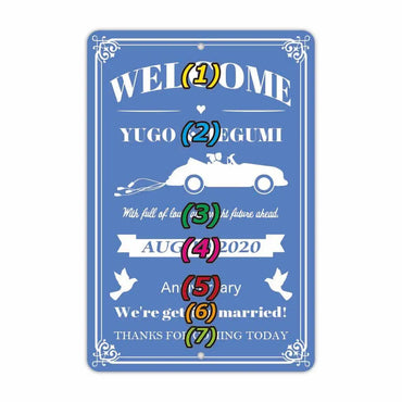 [Rectangular signboard] Wedding welcome board car blue / original signboard made in the United States (about 20x30 cm)