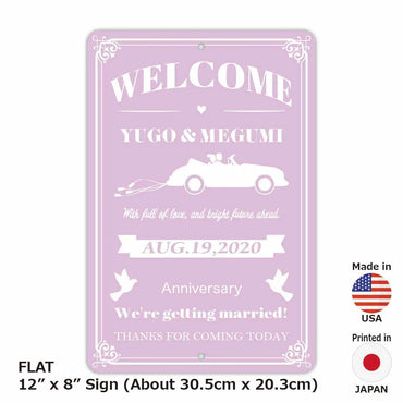 [Rectangular signboard] Wedding welcome board, car pink / original signboard made in the United States (about 20x30 cm)