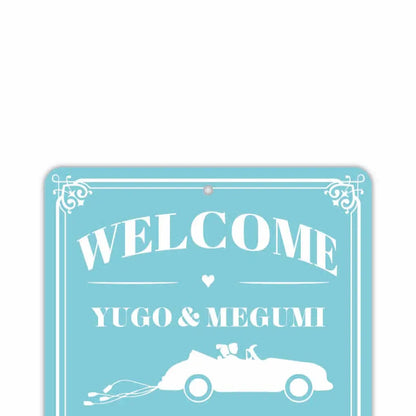 【長方形看板】ウェディングウェルカムボード・カー・ターコイズ/アメリカ製オリジナル看板(約20x30cm) PL8HERO