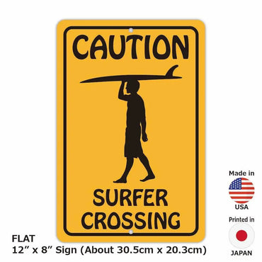 【長方形看板】サーファー横断中/アメリカ製オリジナル看板(約20x30cm)