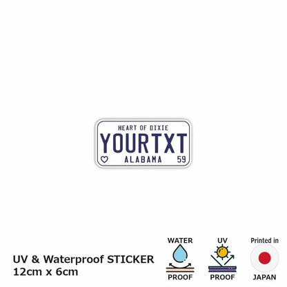 【ステッカー】アラバマ59/オリジナルアメリカナンバープレート型・耐水・耐候・屋外OK PL8HERO