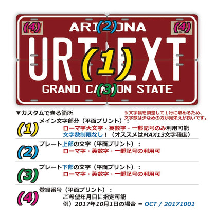 【マルチプレート】アリゾナ80s/オリジナルアメリカナンバープレート PL8HERO
