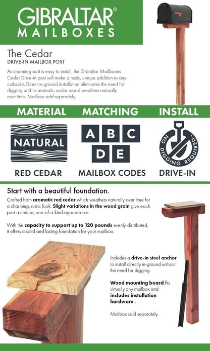 【アメリカ製】ジブラルタル・シーダー（スギ材）ドライブイン・メールボックスポスト Gibraltar Mailbox