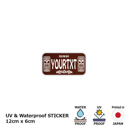 【ステッカー】ハワイ・ティキ木目/オリジナルアメリカナンバープレート型・耐水・耐候・屋外OK PL8HERO