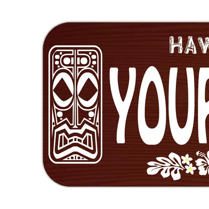 【ステッカー】ハワイ・ティキ木目/オリジナルアメリカナンバープレート型・耐水・耐候・屋外OK PL8HERO