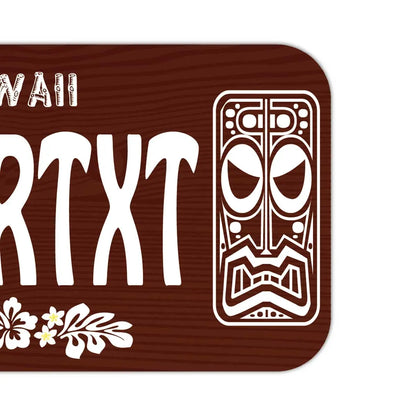 【ステッカー】ハワイ・ティキ木目/オリジナルアメリカナンバープレート型・耐水・耐候・屋外OK PL8HERO