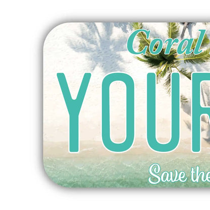 【ステッカー】ヤシの木・コーラルビーチ/オリジナルアメリカナンバープレート型・耐水・耐候・屋外OK PL8HERO