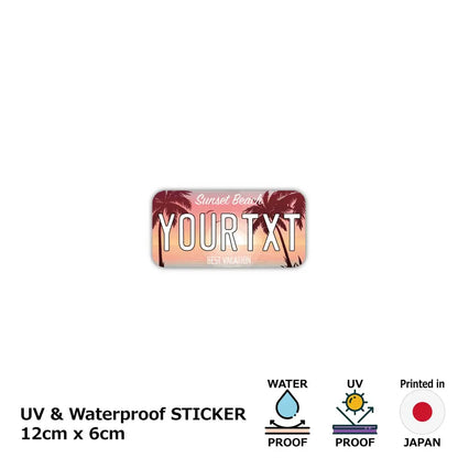 【ステッカー】ヤシの木・オーシャンサンセット/オリジナルアメリカナンバープレート型・耐水・耐候・屋外OK PL8HERO