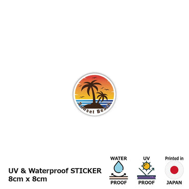 [Sticker] Round sticker, palm tree, island / original characters, water resistant, weather resistant, outdoor OK