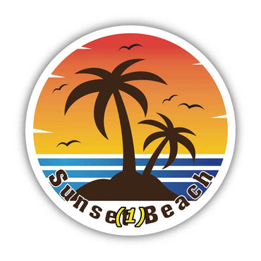 [Sticker] Round sticker, palm tree, island / original characters, water resistant, weather resistant, outdoor OK