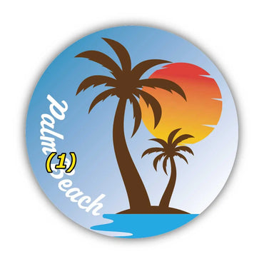 [Sticker] Round sticker, palm tree, island, sunset / original characters, water resistant, weather resistant, outdoor OK