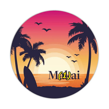 [Sticker] Round sticker, palm tree, sunset / original characters, water resistant, weather resistant, outdoor OK