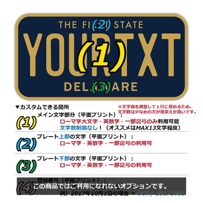 【ステッカー】デラウェア/オリジナルアメリカナンバープレート型・耐水・耐候・屋外OK PL8HERO