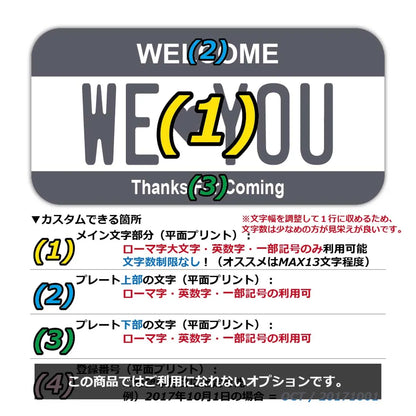 【ステッカー】カラー・グレー/オリジナルアメリカナンバープレート型・耐水・耐候・屋外OK PL8HERO