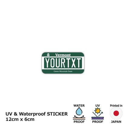 【ステッカー】バーモント/オリジナルアメリカナンバープレート型・耐水・耐候・屋外OK PL8HERO