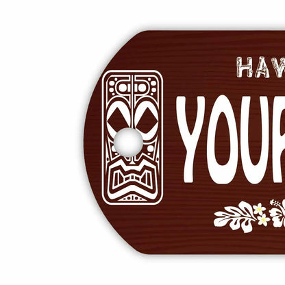 【ドッグタグ】ハワイ・ティキ木目/オリジナルアメリカナンバープレート型 キーホルダー PL8HERO