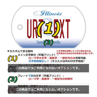 【犬用迷子札・ドッグタグ】イリノイ/オリジナルアメリカナンバープレート型 名入れキーホルダー