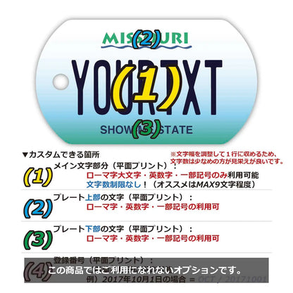 【ドッグタグ】ミズーリ/オリジナルアメリカナンバープレート型 キーホルダー PL8HERO