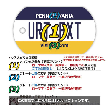 【犬用迷子札・ドッグタグ】ペンシルバニア/オリジナルアメリカナンバープレート型 名入れキーホルダー