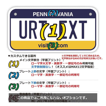 ネームプレート 【小・自転車用】ペンシルバニア/オリジナルアメリカナンバープレート