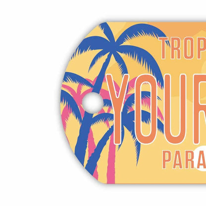 【ドッグタグ】ヤシの木・サンセットパラダイス/オリジナルアメリカナンバープレート型 キーホルダー PL8HERO