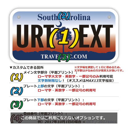 【小・自転車用】サウスカロライナ/オリジナルアメリカナンバープレート PL8HERO