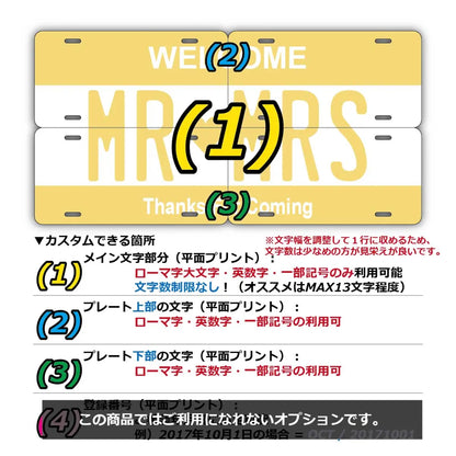 【マルチプレート】カラー・イエロー/オリジナルアメリカナンバープレート PL8HERO
