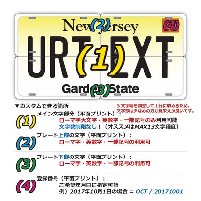 【マルチプレート】ニュージャージー/オリジナルアメリカナンバープレート PL8HERO