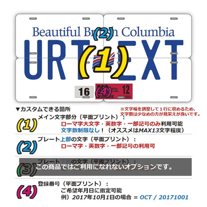 【マルチプレート】ブリティッシュコロンビア/オリジナルカナダナンバープレート PL8HERO