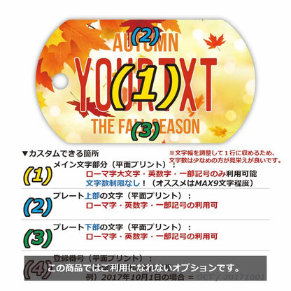 【犬用迷子札・ドッグタグ】紅葉・オレンジ/オリジナルアメリカナンバープレート型 キーホルダー PL8HERO