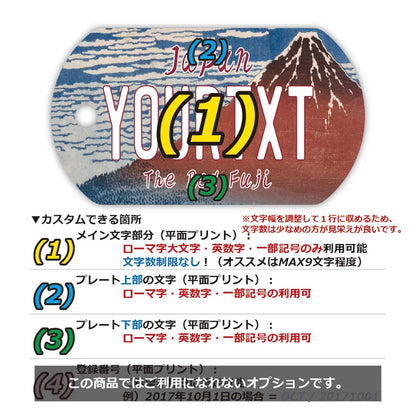 【犬用迷子札・ドッグタグ】葛飾北斎・冨嶽三十六景・凱風快晴・赤富士/オリジナルアメリカナンバープレート型 キーホルダー PL8HERO