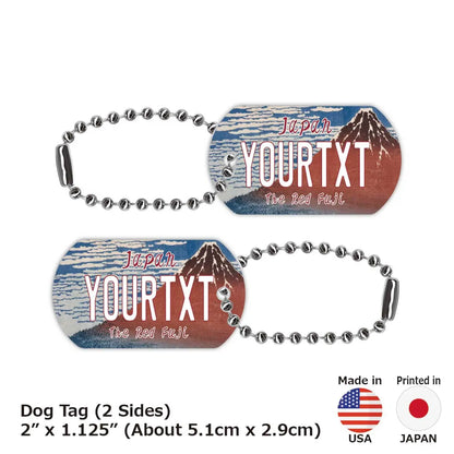 【犬用迷子札・ドッグタグ】葛飾北斎・冨嶽三十六景・凱風快晴・赤富士/オリジナルアメリカナンバープレート型 キーホルダー PL8HERO