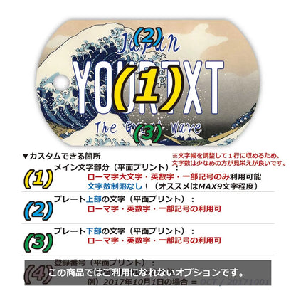 【犬用迷子札・ドッグタグ】葛飾北斎・冨嶽三十六景・神奈川沖浪裏・大波/オリジナルアメリカナンバープレート型 キーホルダー PL8HERO