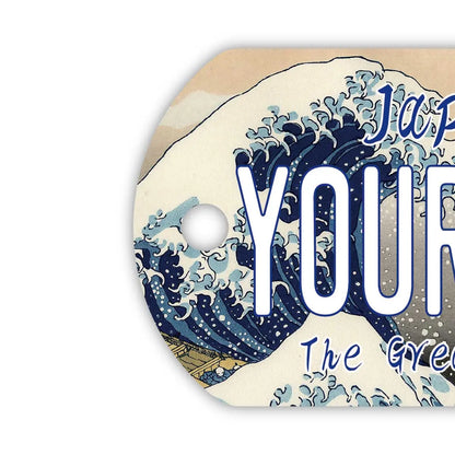 【犬用迷子札・ドッグタグ】葛飾北斎・冨嶽三十六景・神奈川沖浪裏・大波/オリジナルアメリカナンバープレート型 キーホルダー PL8HERO