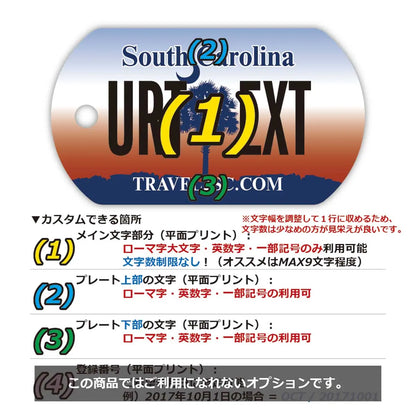 【犬用迷子札・ドッグタグ】サウスカロライナ/オリジナルアメリカナンバープレート型 キーホルダー PL8HERO