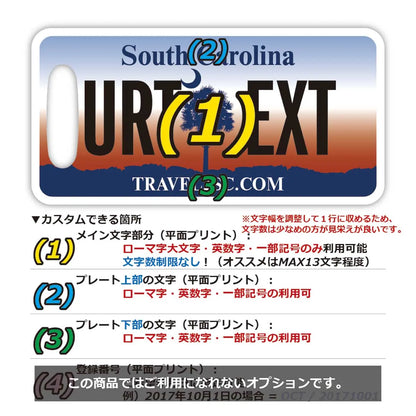 【ラゲッジタグ】サウスカロライナ/オリジナルアメリカナンバープレート型・おしゃれ ・紛失防止タグ PL8HERO